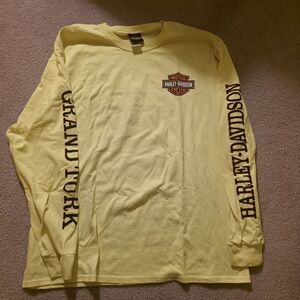Harley-Davidson Yellow Long Sleeve Tee with Black Sleeve Text and Chest Shield